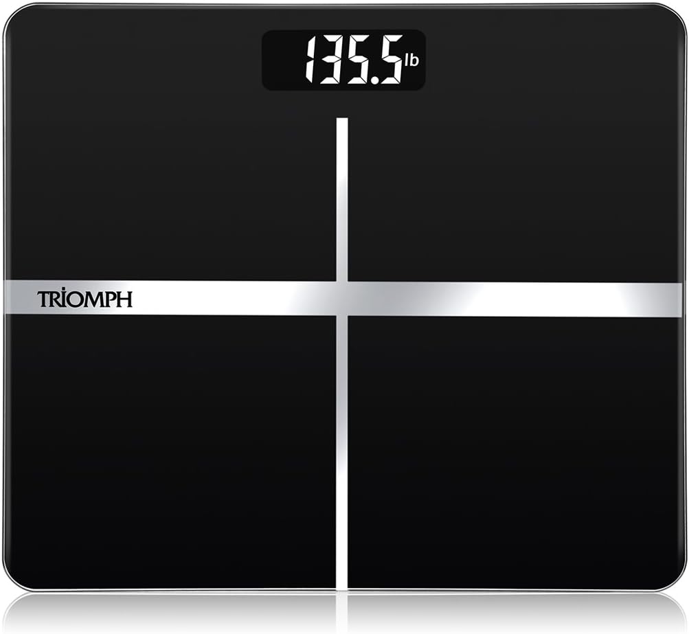 Triomph Precision Digital Body Weight Bathroom Scale with Backlit Display, Step-On Technology, 400 lbs Capacity and Accurate Weight Measurements, Black