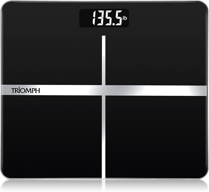 Triomph Báscula de baño digital de precisión con pantalla retroiluminada, tecnología Step-On, capacidad de 400 libras y medidas de peso precisas, color negro