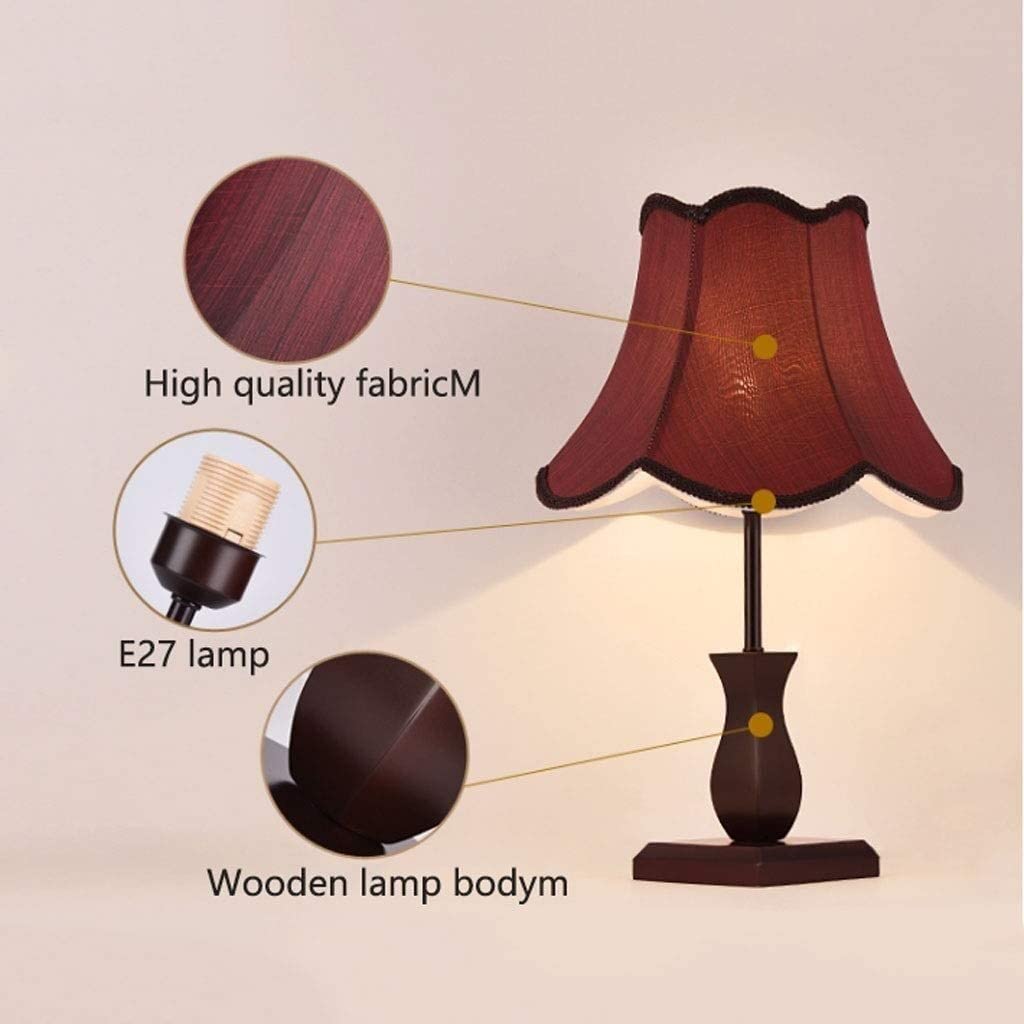 Lampa dekoracyjna Lampka nocna Amerykańska Lampa Stołowa Lampka Nocna Do Sypialni Kreatywna Lampa Stołowa Drewniana Lampa Stołowa Prosta Lampa Do Salonu Oświetlana dekoracja (Size : Wine red)