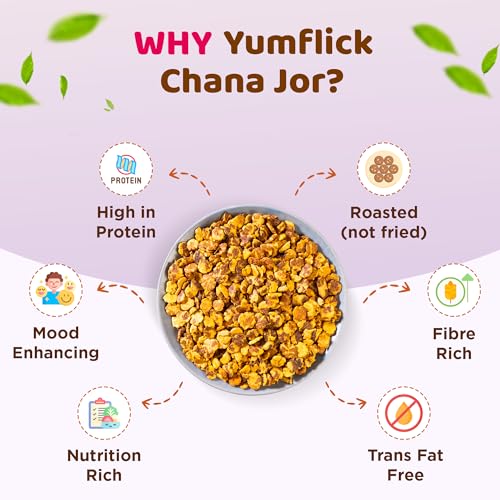 Image of Yumflick Roasted Chana Jor Nimbu Pudina Flavour | Pack of 2 x 180g | High Protein & Fibre | Roasted Not Fried | Gluten-Free | No MSG | No Palm Oil | Zero Cholesterol | Tangy Spicy Anytime Snack
