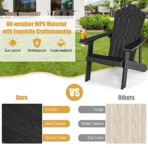 Giantex Outdoor Adirondack Chair - Oversized Patio Chairs W/Hidden Cup Holder, Realistic Wood Grain, 380 Lbs Weight Capacity, Weather Resistant Firepit Chairs For Backyard, Garden (1, Black) #TOP6