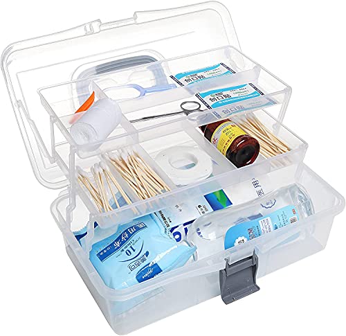 Utoolmart Portable Folding Tool Box, Three-Layer Storage Box with Cantilever Tray Plastic Hardware Box Storage 13 x 7.9 x 5.9 inches Fully Translucent 1Pcs - Image 6