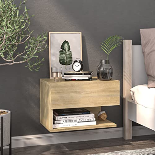 Meuble de chevet mural chêne Sonoma lot de 2 tables de nuit suspendues pour chambre - 5
