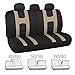carXS Forza Series Beige Seat Covers Full Set Combo with Car Floor Mats – Front and Rear Bench , Floor Mat Protector , Interior Covers for Auto Truck Van SUV