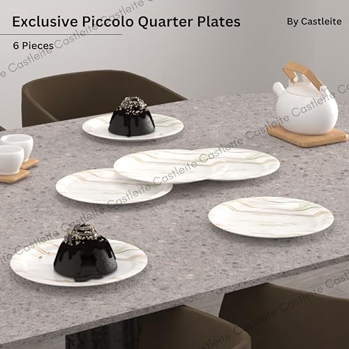 Image of Castleite Piccolo Melamine Plates Set of 6 - Break Resistant, Round Designer Plate for Eating or Serving in Home, Kitchen Use or Cafe, Stainless (Rosin Cream, Quarter Plate 6 Pcs)