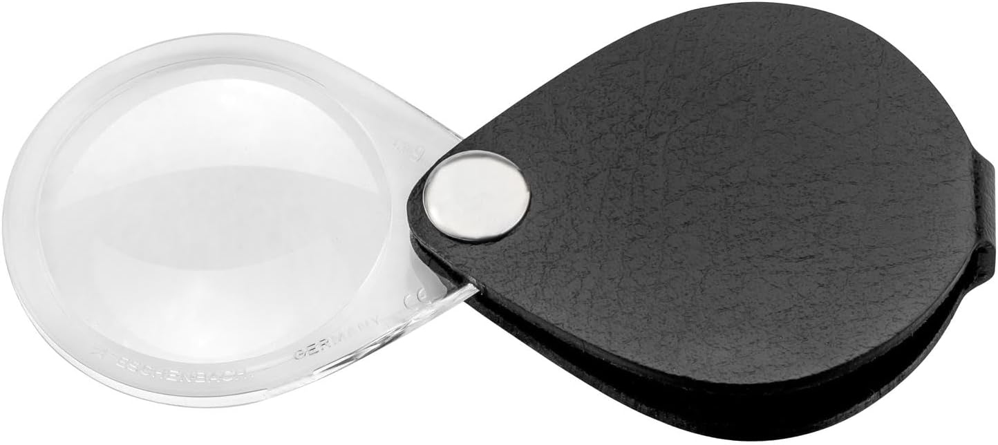 Classic Optic Folding Magnifier with 6X Magnification and Lens Diameter 30 mm with Round Leather Case in Black