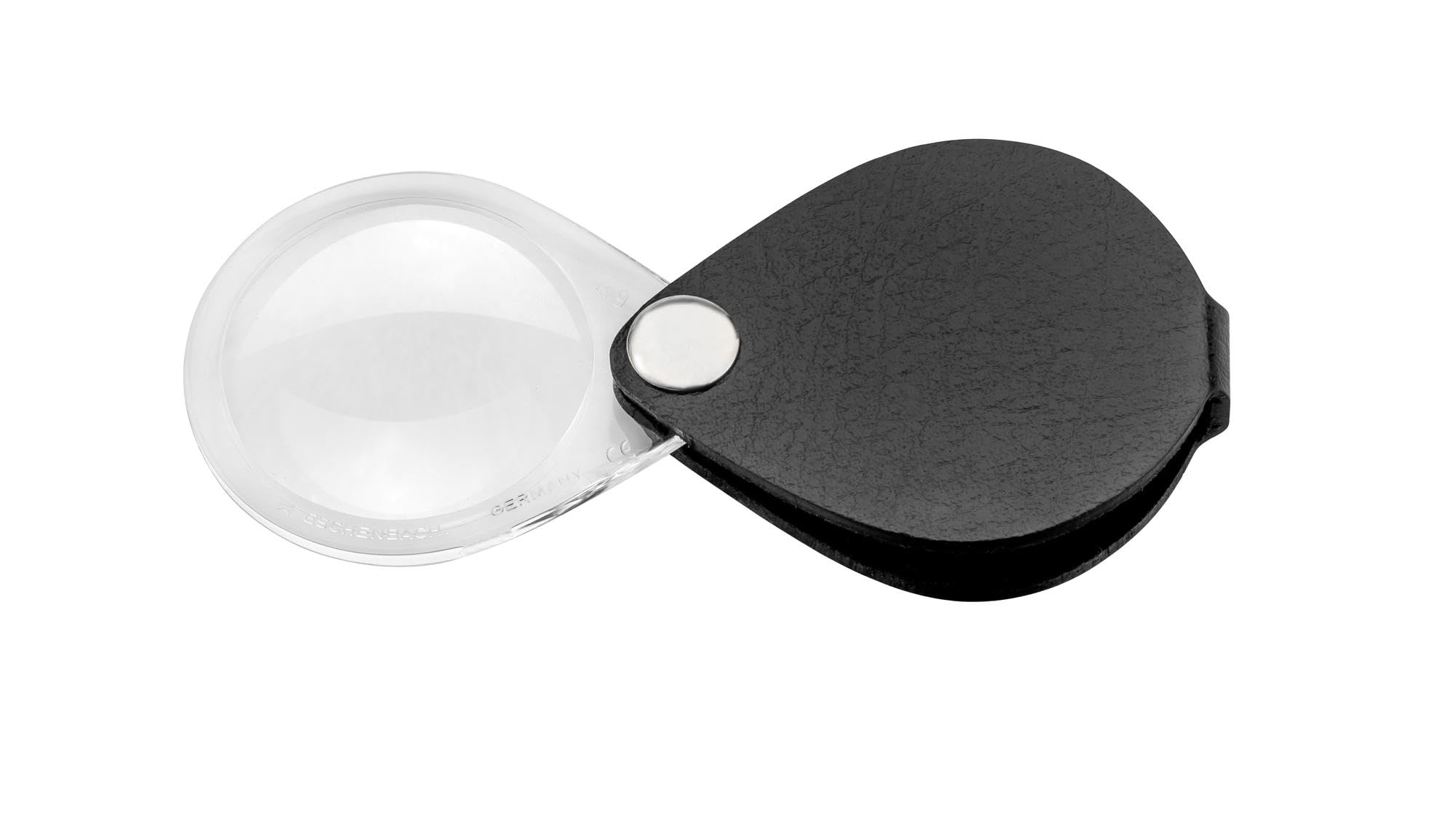 Classic Optic Folding Magnifier with 6X Magnification and Lens Diameter 30 mm with Round Leather Case in Black