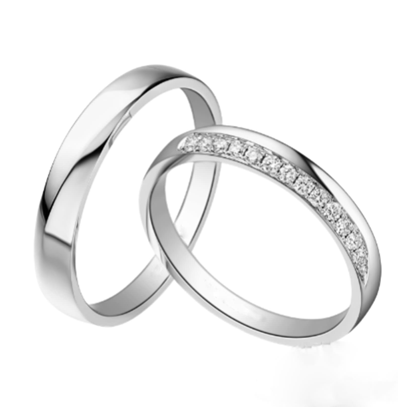 Oro Bianco 9K / 14K / 18K Anello Fedina Coppia, Rotondo Semplice con Diamante da 0,15 ct, Anello Fedi Nuziali Uomo Donna di Argento