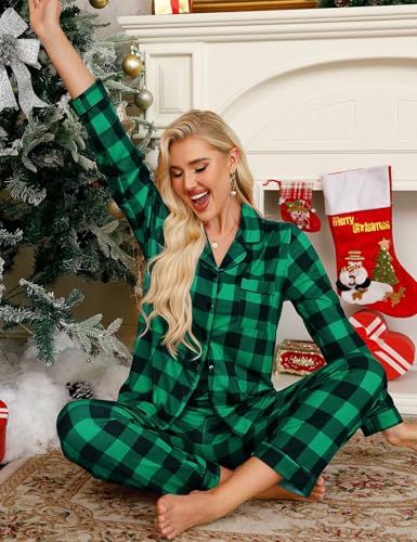 Image of SWOMOG Womens Pajamas Set Long Sleeve Sleepwear Button Down Nightwear Soft Cotton Pj Lounge Sets