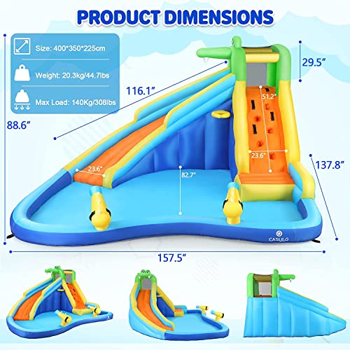 DREAMVAN Inflatable Water Slide, Kids Bounce House Water Park with Splash Pool, Climbing Wall, Basketball Hoop, Cannon, Pool Water Slide w/Blower for Wet and Dry, Backyard Waterslide Castle - Thumbnail 5