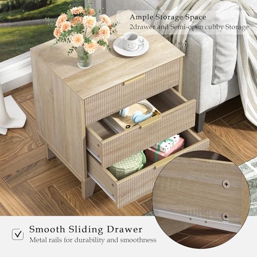 Fluted Nightstand with 3 Drawers - Modern Farmhouse Bedside Table, Waveform Design Side Table for Bedroom, Sofa & Small Spaces by Skokliz - Image 2