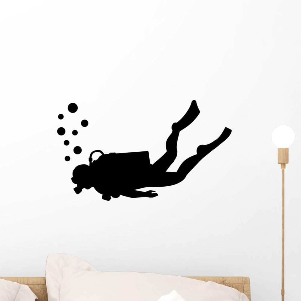 Wallmonkeys Scuba Diving Silhouette Wall Decal Peel and Stick Graphic (18 in W x 10 in H) WM367612