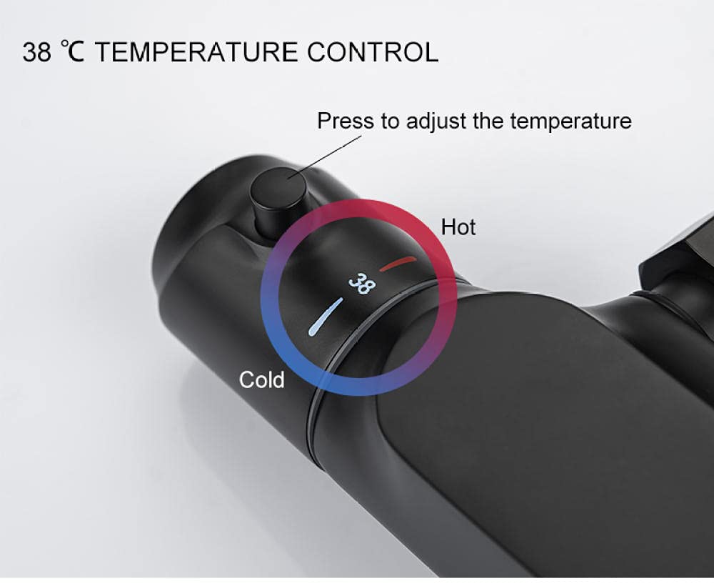 Set di rubinetti termostatici per Doccia, Rubinetto a Pioggia a Parete Nero con doccetta per Bidet, Miscelatore per Vasca, Caldo e Freddo, Cromato