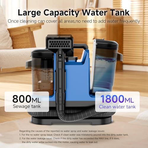 Image of Portable Carpet & Upholstery Cleaner Machine, Handheld Spot Cleaner with Dual Brush, 18KPa Suction, Large Removable Tank for Couch, Car, Stairs, Rugs & Pet Stains, Blue