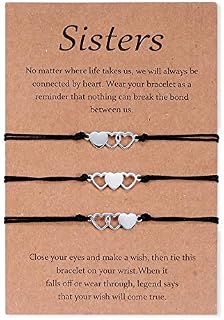 Cheerslife 2/3/4/5 Pcs Sisters Bracelet Friendship BFF Bestie Matching Heart Long Distance Bracelets Gift for Girls Women
