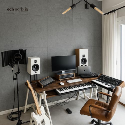 Image of MMT Acoustix Premium Felt Acoustic Panels for Offices, Bedrooms & Studios | Sustainable PET Felt Panels for Echo Reduction & Sound Absorption | 2x2 Ft, 9mm Thick Smoke Exceptional - Pack of 8