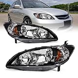 AXLAHA for 2004 2005 Honda Civic Headlights Assembly Compatible with 04 05 Honda Civic 2/4dr with Black Housing Amber Reflector Replacement Driver & Passenger Side