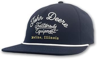 John Deere Tractors & Equipment Baseball Cap, Navy Blue, Rope Design, Snapback, Polyester