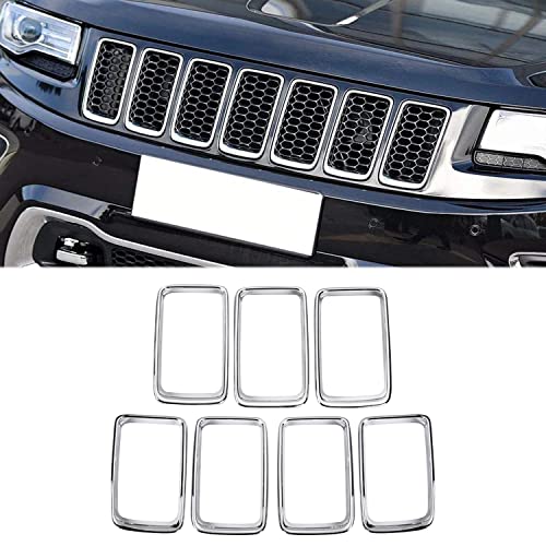 Image of JeCar Front Grille Inserts Clip-on Chrome Grill Cover ABS Trim Kit for 2014-2016 Jeep Grand Cherokee