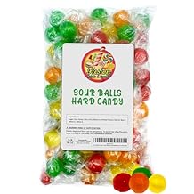 Sour Balls Hard Candy - 1 Pound Individually Wrapped About 90 Count - Bulk Assorted Fruit Candies - Orange, Lemon, Strawberry, Cherry, Green Apple Flavors - Sour Treat for All Ages
