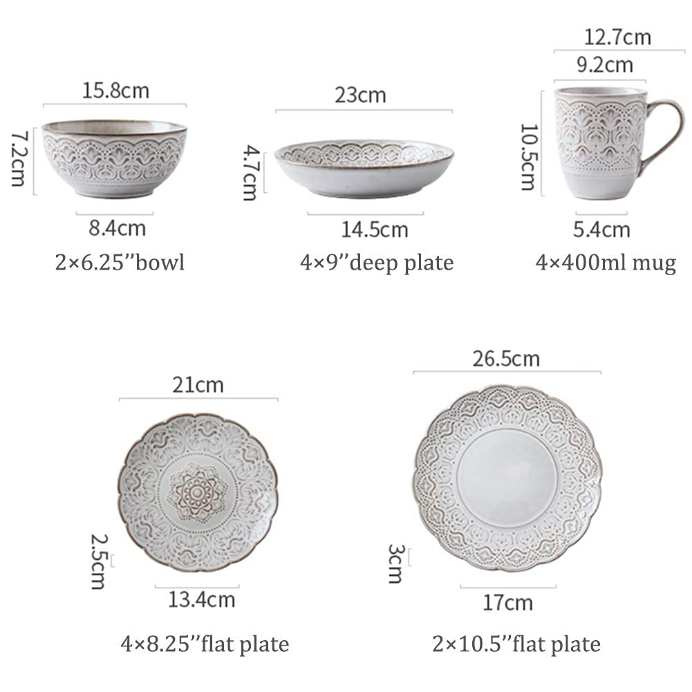 Ceramiczne zastawy stołowe, 16-częściowe zestawy obiadowe, ceramiczne zestawy obiadowe w europejskim stylu pastoralnym, kompletna zastawa stołowa obejmująca talerze, miski i kubki