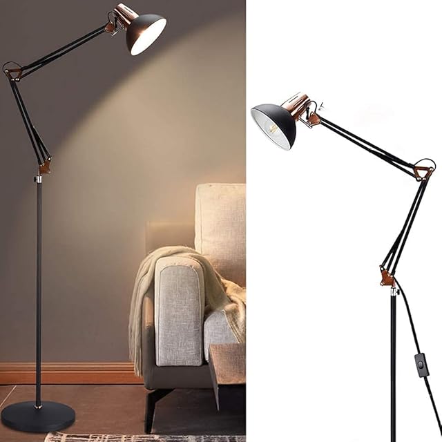 Depuley Modern Grey-Black Gold Reading Floor Lamp, Adjustable LED Standing Floor lamp, E27 Bulb Base, LED Floor Light for Bedroom, Living Room, Library,Office(Bulb Not Include)