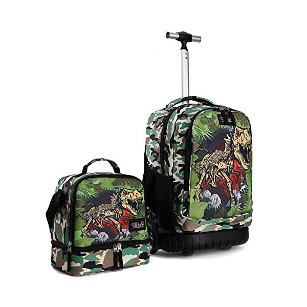 Tilami Rolling Backpack 19 inch with Lunch Bag Wheeled Laptop Backpack, Dinosaur Camouflage