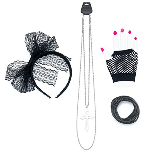 Zilo Novelties Madonna Costumes for Women 80s, Madonna Party Outfit for Halloween (Black)