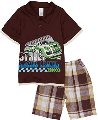 Image of ToBeInStyle Boys' 2-Piece Graphic Top & Plaid Shorts Outfit Set - Polo or V-Neck Tee
