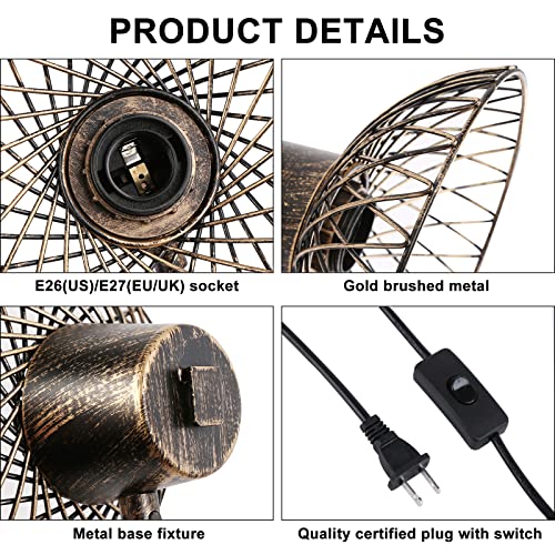 Lustorm 1 Farmhouse Bronze Wall Lamp With Plug In Cord, Industrial Ancient Design With Brass Gold Metal Round Lampshade Wall Sconce With Light Fixture E26 Base Lighting For Living Room Hallway #TOP4