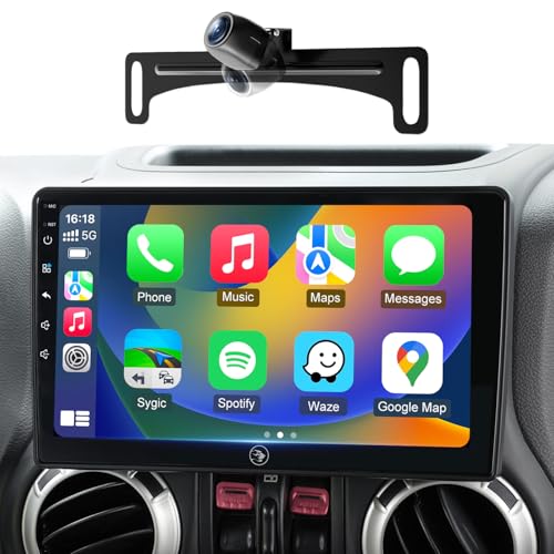 10.2 Inch 2+64G Car Radio Stereo Upgrade for Jeep Wrangler JK Compass Grand Cherokee Dodge Ram 2009-2012 with Wireless CarPlay/Android Auto/Android 13/Touch Screen/GPS Navigation/HD Backup C