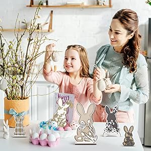 Ferraycle 5 pieces bunny table decorations wooden bunny signs for home wood rabbit tiered tray easter decorations for farmhouse party supplies  urban country home decor