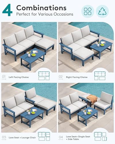 Image of SERWALL HDPE Outdoor Sectional with Ottoman & Coffee Table