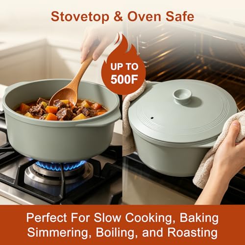 Image of MAGNIFIQUE Slow Cooker, 4.5 Quart 8-in-1 Clay Pot Multi-Cooker, Non-Toxic Slow Cooker with Removable Clay Pot, for Rice, Pasta, Steam & Proof, Nonstick, Oven Safe Pot to 500F, Olive
