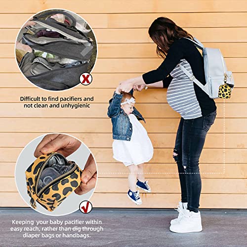 Smlpuame Pacifier Holder Case,Bpa Free Leather Baby Pacifier Cover Pouch,Binky Case For Diaper Bag Or Purse,Holder 4 Pacifiers Or Teether Toy,Outdoor Travel Accessories,Easy To Clean(Leopard,Yellow) #TOP3