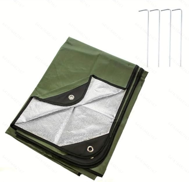 JUBSOSCAMP Emergency Tarp, Reusable Heat Reflective Tarp for Outdoors Camping, Hiking, Car with 4 Tent Pegs 1 Zipper Bag (83.9 x 59 in)