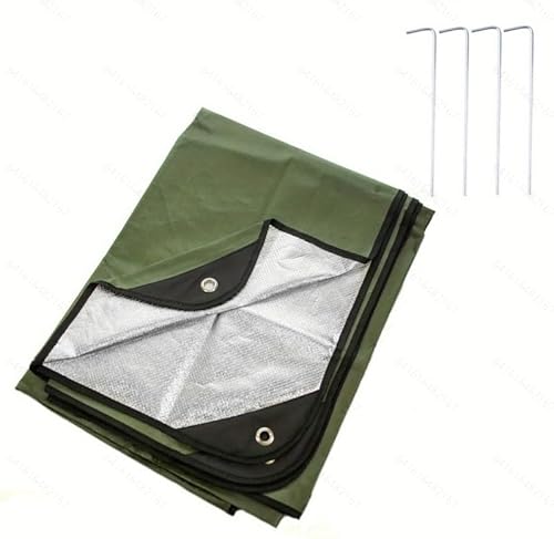 JUBSOSCAMP Emergency Tarp, Reusable Heat Reflective Tarp for Outdoors Camping, Hiking, Car with 4 Tent Pegs 1 Zipper Bag (83.9 x 59 in)