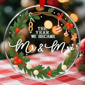 2025 Just Married Acrylic Ornament – Newlywed Wedding Gifts for Couples – Personalized Husband & Wife Holiday Keepsake, Bridal Shower Decor, Christmas Tree Ornament, Newly Married Bride Decorations