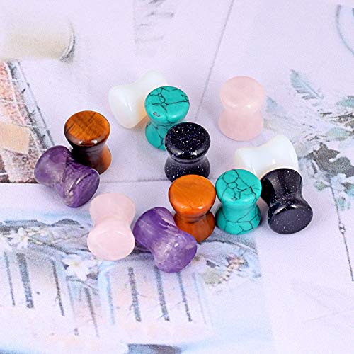 Oyaface 12 Pcs Stone Ear Plugs Gauges Set Double Flared Tunnels Expander Stretchers Saddle Earrings Flesh Ear Piercing Jewelry Multicolor, 6G(4Mm) #TOP2