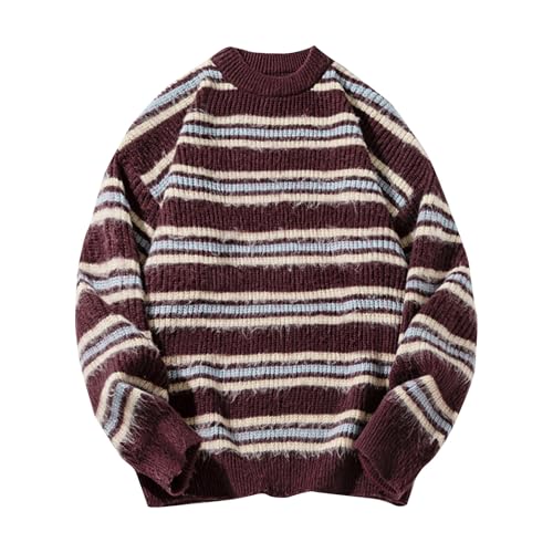 Cambkatl Men's Striped Pullover Sweaters, Loose Crewneck Long Sleeve Casual Knitted Sweater Tops