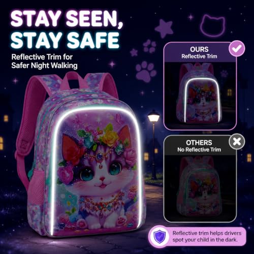 Image of 16 inch Cat Backpack for School, Girls Kids Bookbag with Lunch Box,3Pcs Backpacks for Elementary Preschool Kindergarten (Pink)