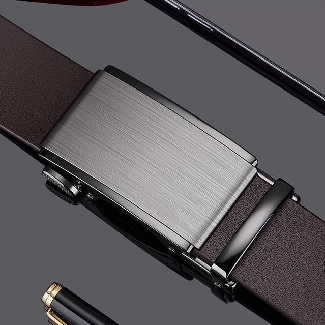 Men's Genuine Leather Belt with Toothless Automatic Buckle Cowhide Belt(115cm)4