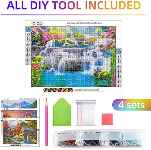 SupLetsico 4 Pack 5D Diamond Painting Kits for Adults, Landscape Diamond Art Kits for Adults, Diamond Arts Full Drill Crystal Art Kits for Home Wall Decor, 15.7" x 11.8"(Natural Scenery)