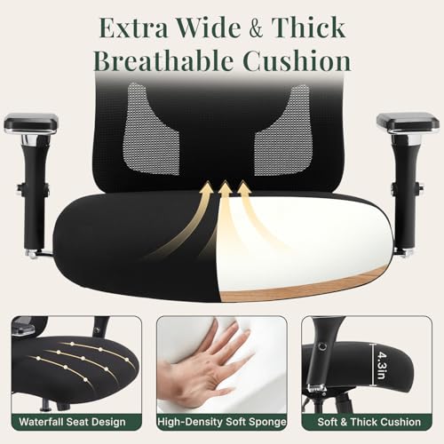Image of DUMOS Big and Tall Office Desk Chair, Ergonomic Mesh Computer Chair | Comfortable Lumbar Support, 4D Armrest, 500lbs Heavy Duty, Wide Seat, 360 Swivel Rolling Wheels, Adult, Ink