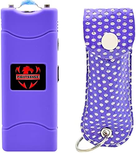 FIGHTSENSE Pepper Spray & Mini Stun Gun Keychain with Flashlight Combo Pack, 25 Bursts, 14 Ft. Range, Painful 1.60 µC Charge, LED Flashlight, Rechargeable Battery for Women Self Defense