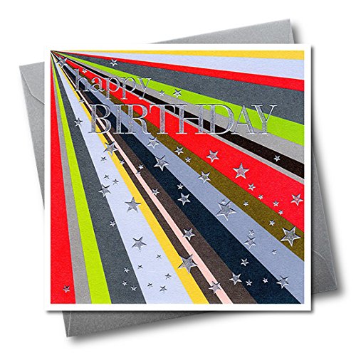 Claire Giles Greeting Cards, Happy Birthday Card, Star Rays design Birthday Greeting Card, Embossed and Foiled text