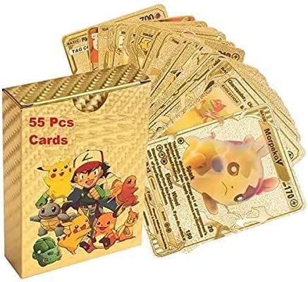 TECH LOGO ELECTRONICS Playing Cards l 55 PCS Gold Foil Card Assorted Cards TCG Deck Box - V Series Cards Vmax GX Rare Golden Cards and Common-Rare Mystery Card