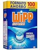 Luminosidad radiante: Wipp Express Detergente polvo azul para lavadora ofrece una limpieza profunda con blanqueante óptico aportando más brillo que nunca a tus prendas