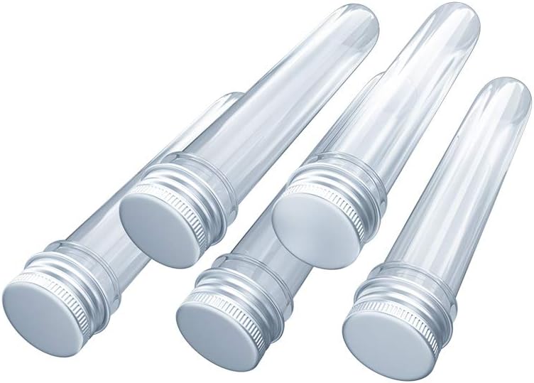 Extra Long Clear PET Plastic Test Tubes with Screw Caps 32 Blank Labels for Kids Science, 50 Pieces 25 x 165mm (60ml) - Beads, Candy, Craft Storage Organization, Wedding Party Favor - by Crafty Tubes