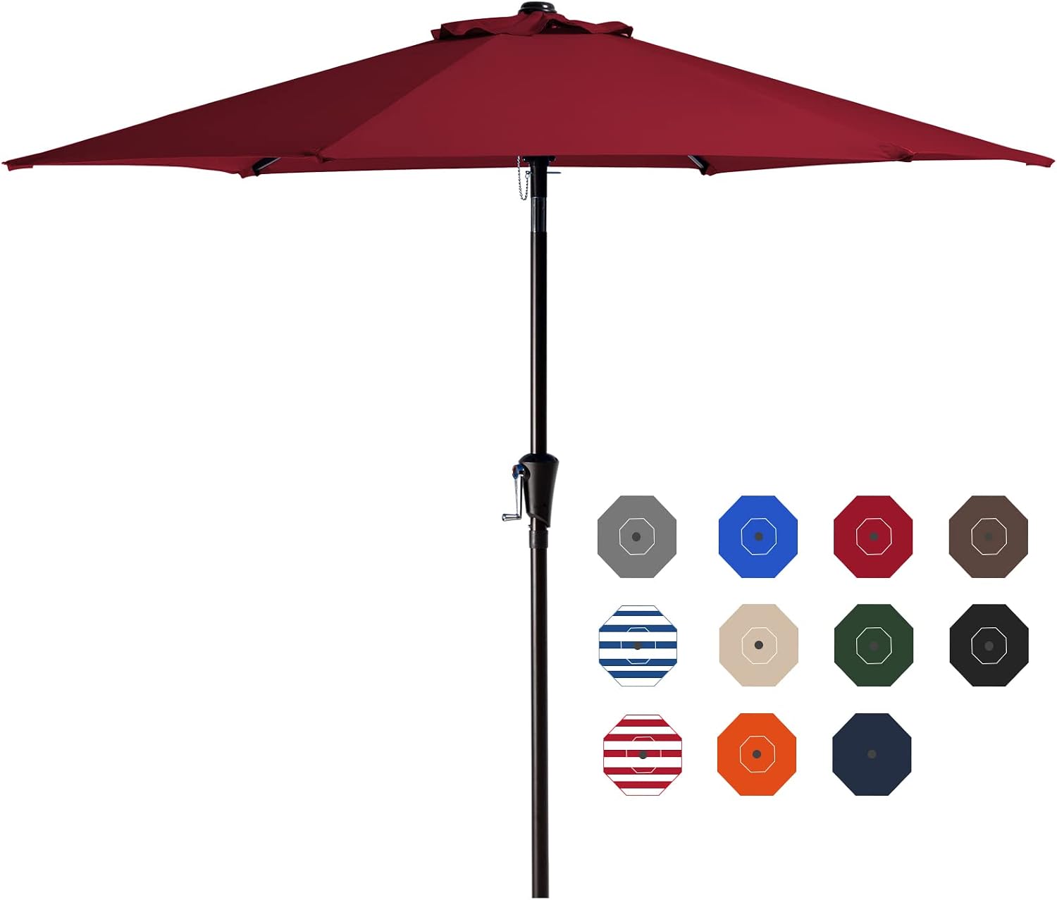 VOUA 7.5' Patio Umbrella Outdoor Market Umbrella Table Umbrellas with 6 Ribs Push Button Tilt and Crank UV Protection Outside Garden Pool Umbrella, Red